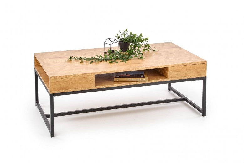 Table basse en MDF et métal Chêne Adelle / Noir, L110xl60xH44 cm