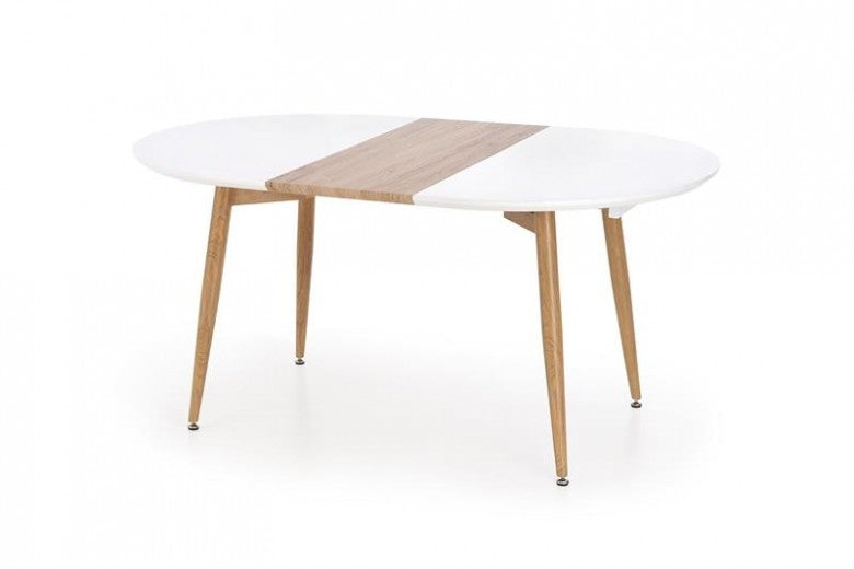 Table extensible en MDF et métal Calibre Blanc / Chêne San Remo, L160-200xl90xH76 cm