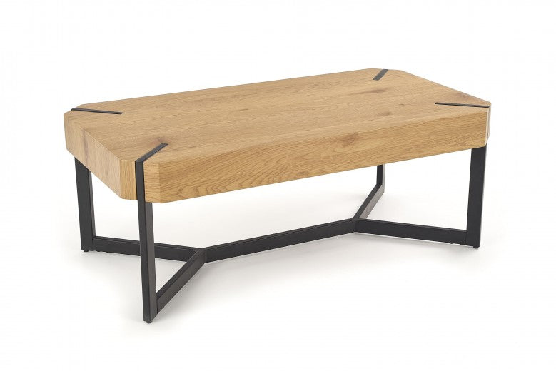 Table basse en MDF et métal Lavida Chêne Doré / Noir, L110xl60xH43 cm
