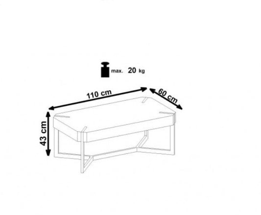 Table basse en MDF et métal Lavida Chêne Doré / Noir, L110xl60xH43 cm