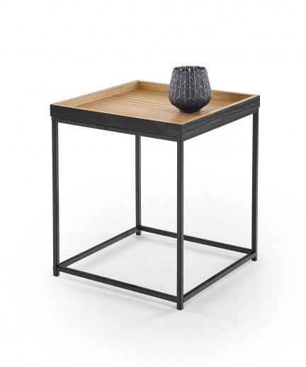 Table basse en MDF, placage et métal Chêne Yava / Noir, L42xl42xH49 cm