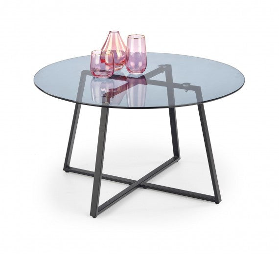 Table basse en verre et métal Zelda Noir, Ø80xH45 cm