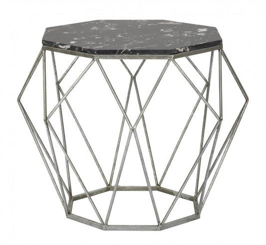 Table basse en métal Diamond Marble Noir, Ø68xH52 cm