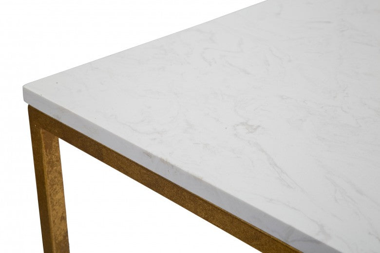 Table basse en métal et verre Double Marble Blanc/Or, L47xl47xH60 cm