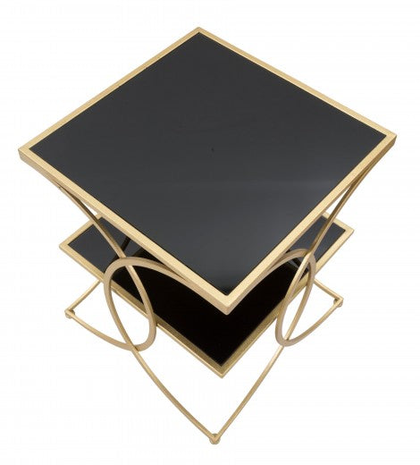 Table basse en métal et verre Double Noir / Or, L45xl45xH55 cm