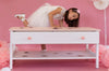 Table basse en bois, avec 1 tiroir, pour enfants et adolescents, Luna 15 Blanc / Rose, L110x60xH47 cm