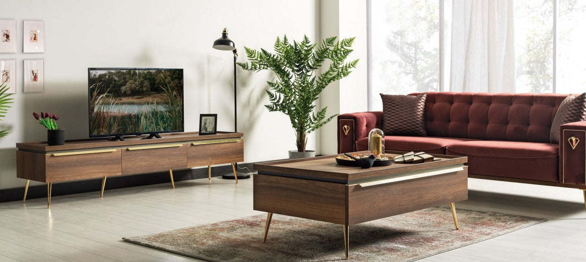 Table basse en aggloméré et métal Pietro Nuc / Doré, L120xl70xH47 cm