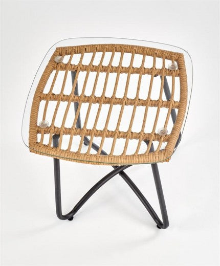 Table basse en rotin, verre et métal Indira Natural, L51xl51xH48 cm
