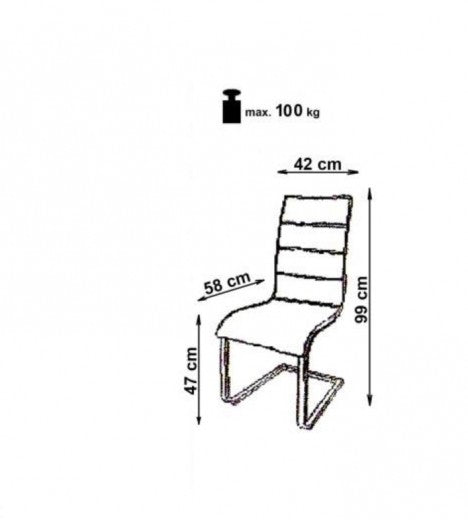 Chaise rembourrée en cuir écologique, avec pieds en métal K104 Blanc, l42xA58xH99 cm