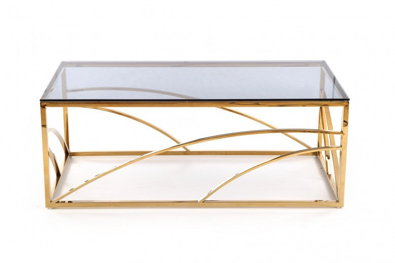 Table basse en verre et métal Universe Rectangle Or, L120xl60xH45 cm