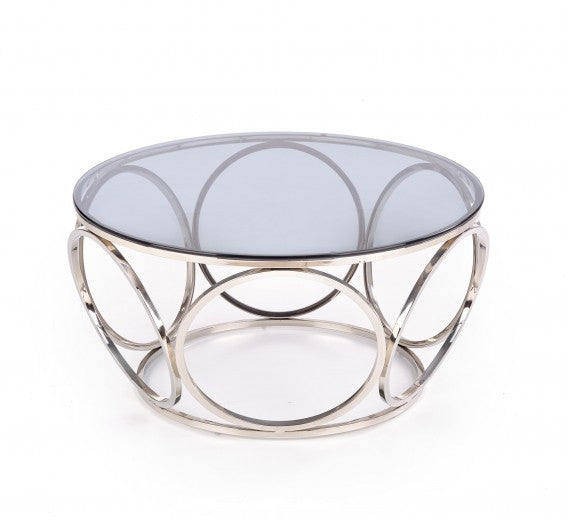 Table basse Venus en verre et métal chromé, Ø80xH44 cm