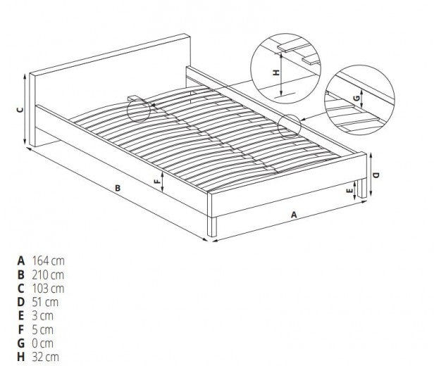Lit en métal noir avec inserts en merisier Valentina, 200 x 160 cm