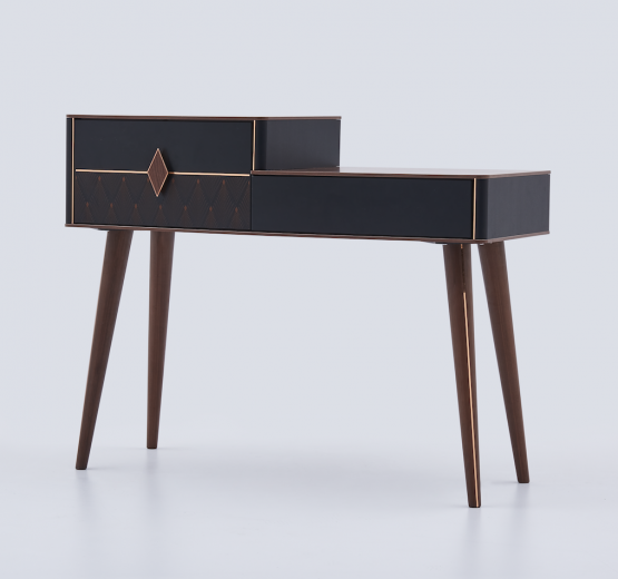 Table de maquillage en aggloméré et bois, avec 2 tiroirs Diamond Walnut / Noir, L120xl44xH93,3 cm