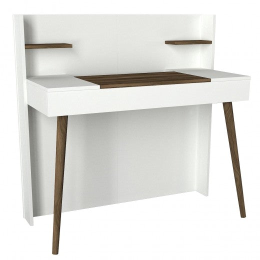 Table de maquillage palette avec miroir, Retro Walnut / Blanc, L116xl52xH120 cm