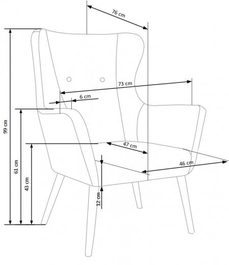 Fauteuil rembourré en tissu, avec pieds en bois Cotto Gris Foncé, l73xA76xH99 cm