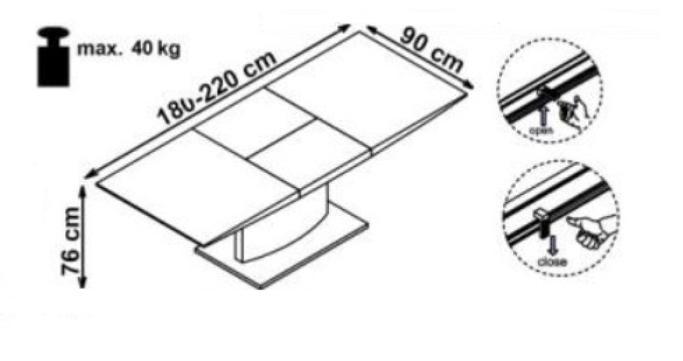 Table Marcello en MDF, L180-220xl90xh76 cm