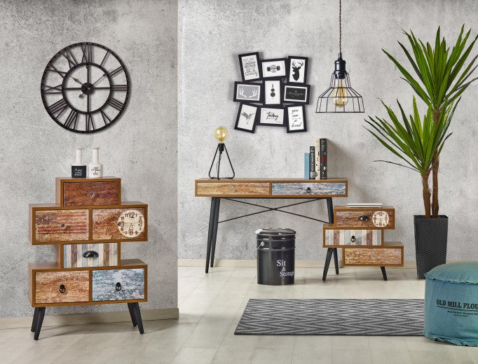 Table de bureau palette et métal, avec 2 tiroirs Mezo B-1 Multicolor, L120xl39xH73 cm