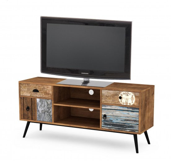 Commode TV en bois et métal, avec 2 tiroirs et 2 portes Mezo RTV-1 Multicolor, l120xA39xH60 cm