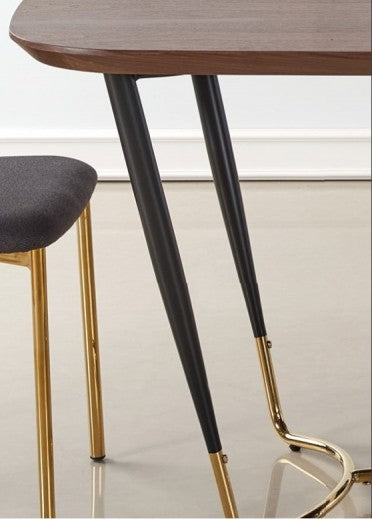 Set de table en MDF, placage et métal Noyer Manchester / Noir / Or + 4 chaises tapissées de tissu K363 Gris / Or, L180xl90xH76 cm