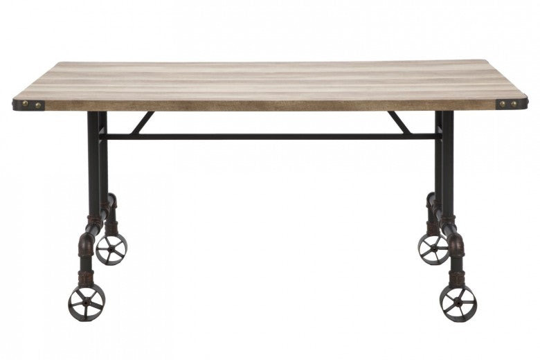 Table en MDF et métal Manhattan Naturel / Noir, L160xl91,5xH76 cm
