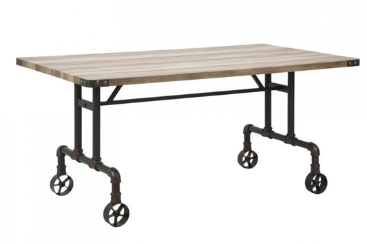 Table en MDF et métal Manhattan Naturel / Noir, L160xl91,5xH76 cm