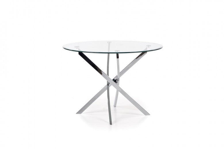 Raymond Transparent / Table en verre et métal chromé, Ø100xH73 cm