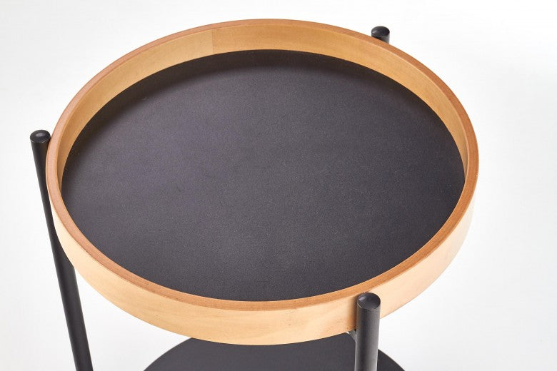 Table basse bois et métal Rolo Chêne / Noir, Ø44xH55 cm