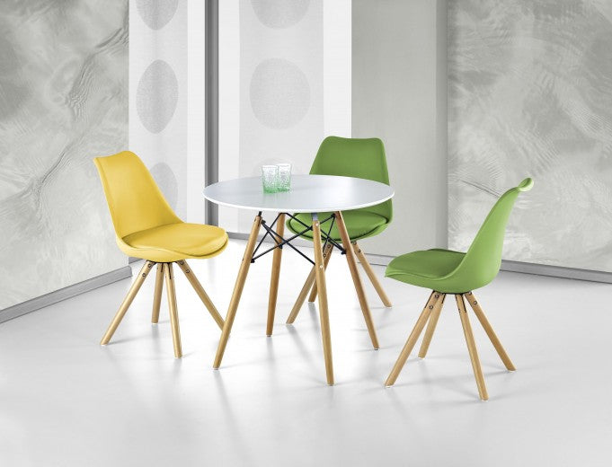 Table en MDF et hêtre Prometheus Round Blanc / Hêtre, Ø80xH75 cm