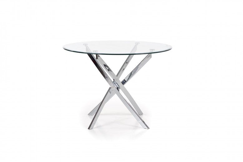 Raymond Transparent / Table en verre et métal chromé, Ø100xH73 cm