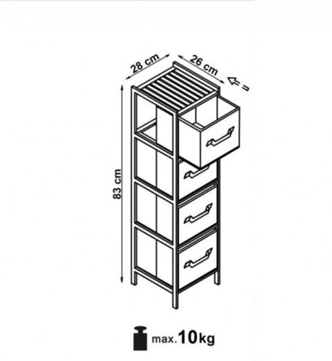Etagère en bois avec 4 paniers de rangement REG-10 Gris / Naturel, l28xA26xH83 cm
