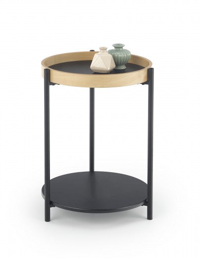 Table basse bois et métal Rolo Chêne / Noir, Ø44xH55 cm