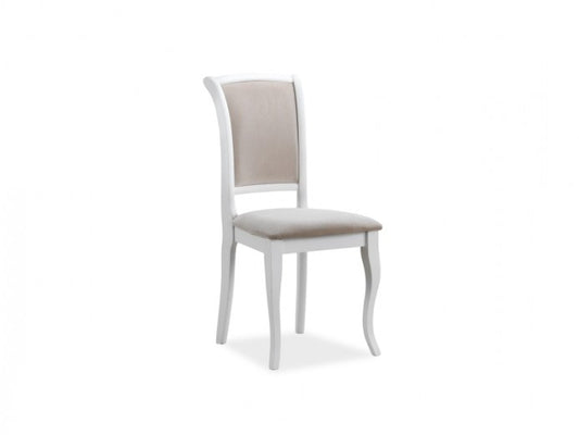 Chaise rembourrée en bois et tissu MN-SC Blanc / Beige, l45xA42xH96 cm