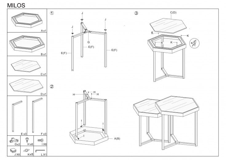 Set de 2 tables basses en verre et métal Milos Noir / Or, L48xl42xH50 cm / L41xl36xH44 cm