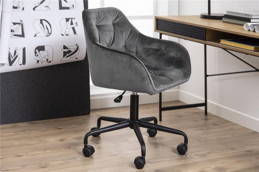 Chaise de bureau tapissée de tissu Brooke Velvet Gris foncé, l59xA58,5xH88,5 cm