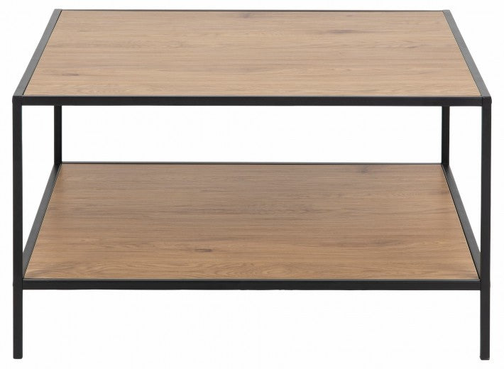 Table basse en châtaignier et métal Seaford Square Chêne / Noir, L80xl80xH45 cm