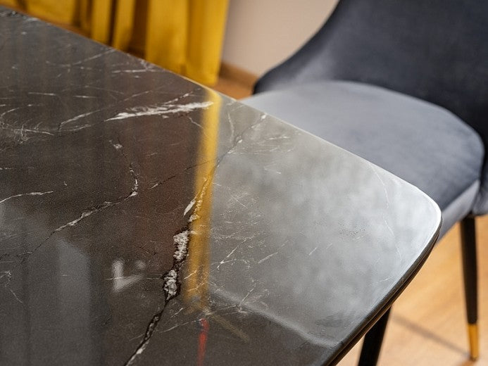 Table en MDF, verre et métal, Cyril I Noir/Or, L140xl80xH76 cm