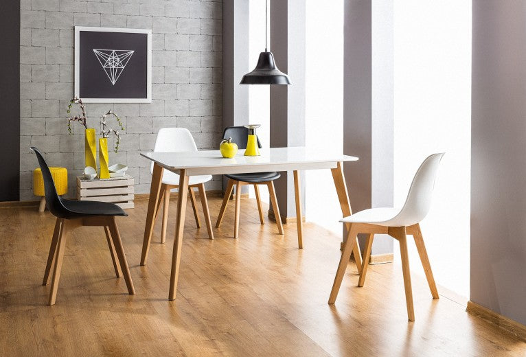 Table en MDF et bois de hêtre Declan I Blanc, L120xl80xh75 cm