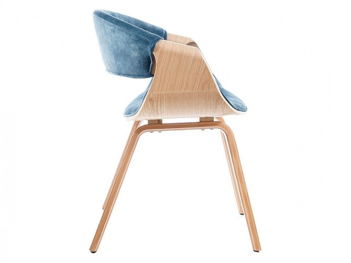 Chaise rembourrée avec tissu et pieds en bois Dakota Velvet Teal / Oak, l62xA42xH79 cm