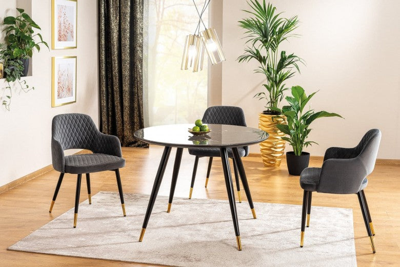 Table en MDF, verre et métal, Cyril II Noir/Or, Ø100xH76 cm