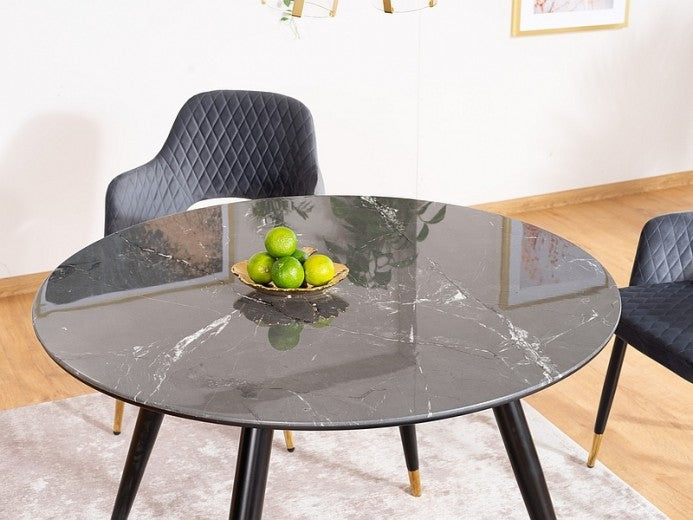 Table en MDF, verre et métal, Cyril II Noir/Or, Ø100xH76 cm