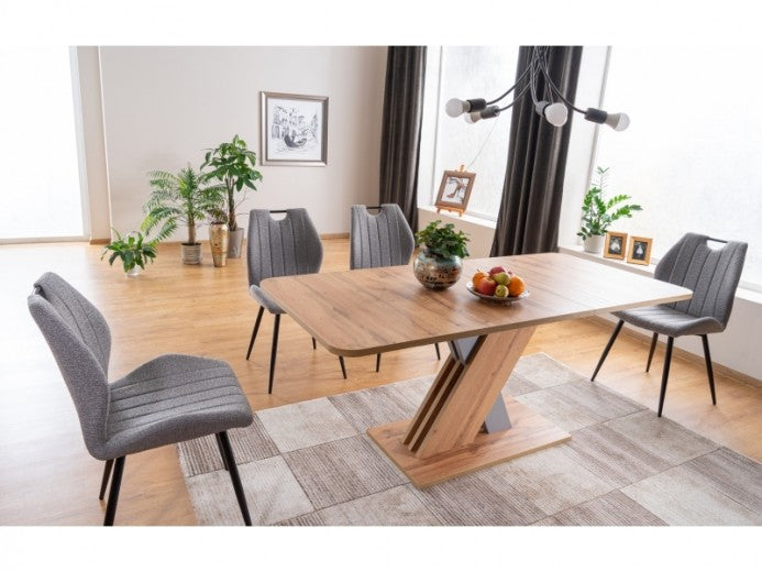 Chaise rembourrée avec tissu et pieds en métal Gris Arco / Noir, l52xA44xH92 cm