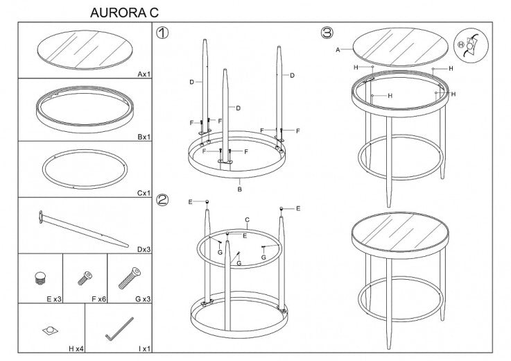 Table basse en verre et métal Aurora C Marron / Chrome, Ø42xH48 cm