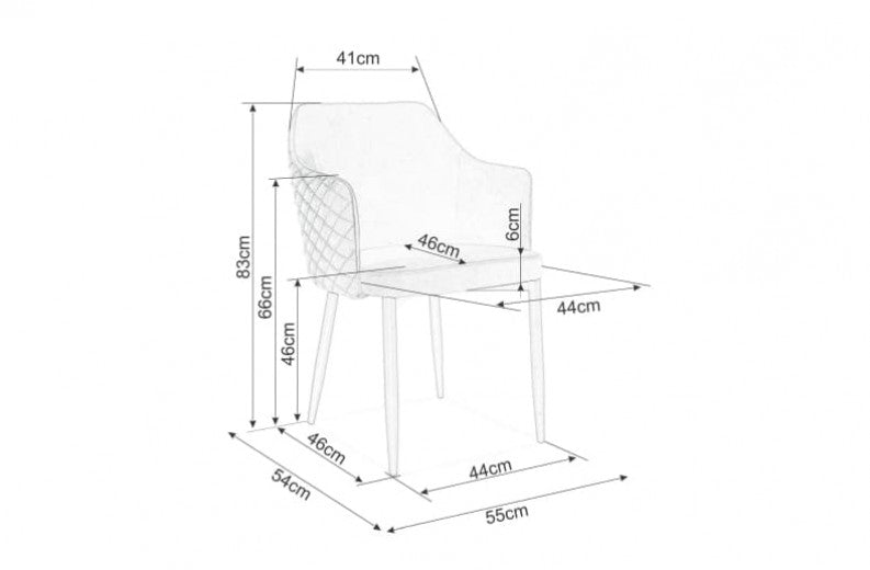 Chaise rembourrée avec tissu et pieds en métal Velours Astor Marine / Noir, l55xA54xH83 cm