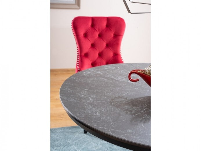 Chaise rembourrée avec tissu et pieds en bois Gusto Velours Bordeaux / Noir, l56xA46xH98 cm