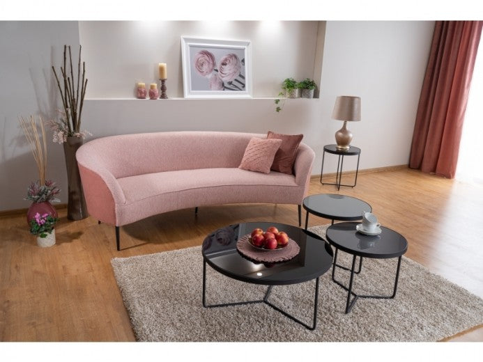 Set de 3 tables basses Artemida en verre et métal Gris / Noir / Gris clair, Ø80xH40 cm / Ø50xH50 cm / Ø50xH45 cm