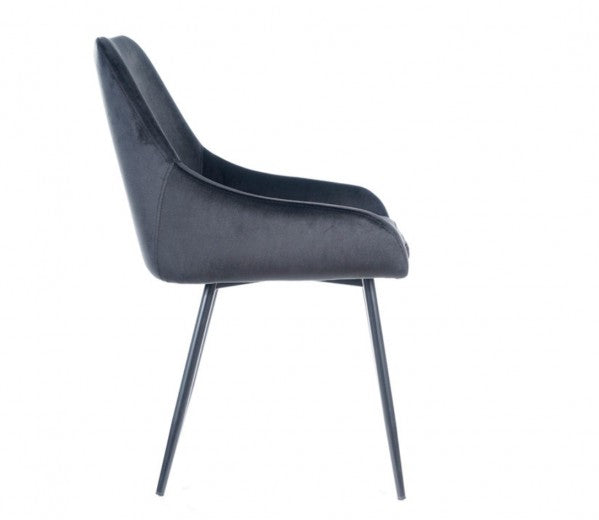Chaise rembourrée en tissu, avec pieds en métal Albi Velvet, Noir, l50xA45xH82 cm