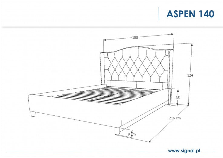 Lit recouvert de tissu Aspen Velvet, Vert, 140 x 200 cm