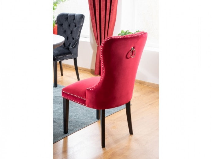 Chaise rembourrée avec tissu et pieds en bois Gusto Velours Bordeaux / Noir, l56xA46xH98 cm