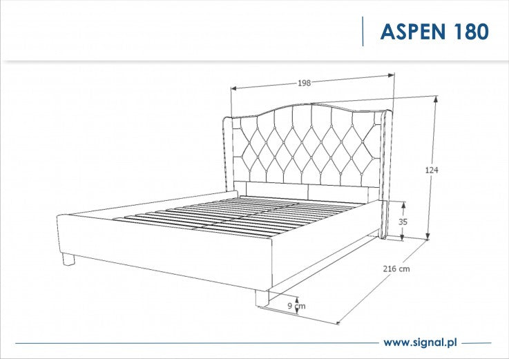 Lit rembourré Aspen Velvet, Gris, 180 x 200 cm