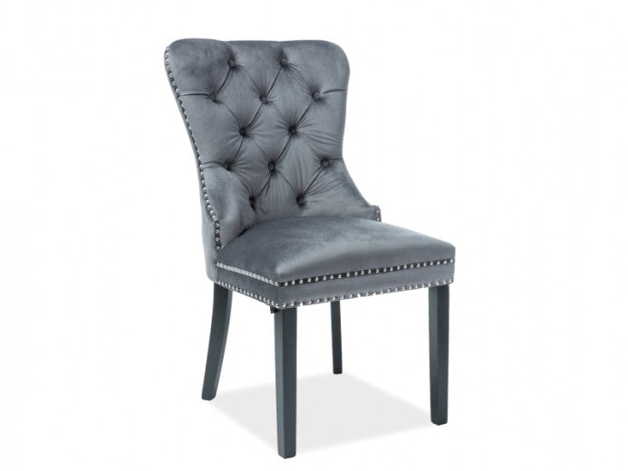 Chaise rembourrée avec tissu et pieds en bois Gusto Velours Gris / Noir, l56xA46xH98 cm